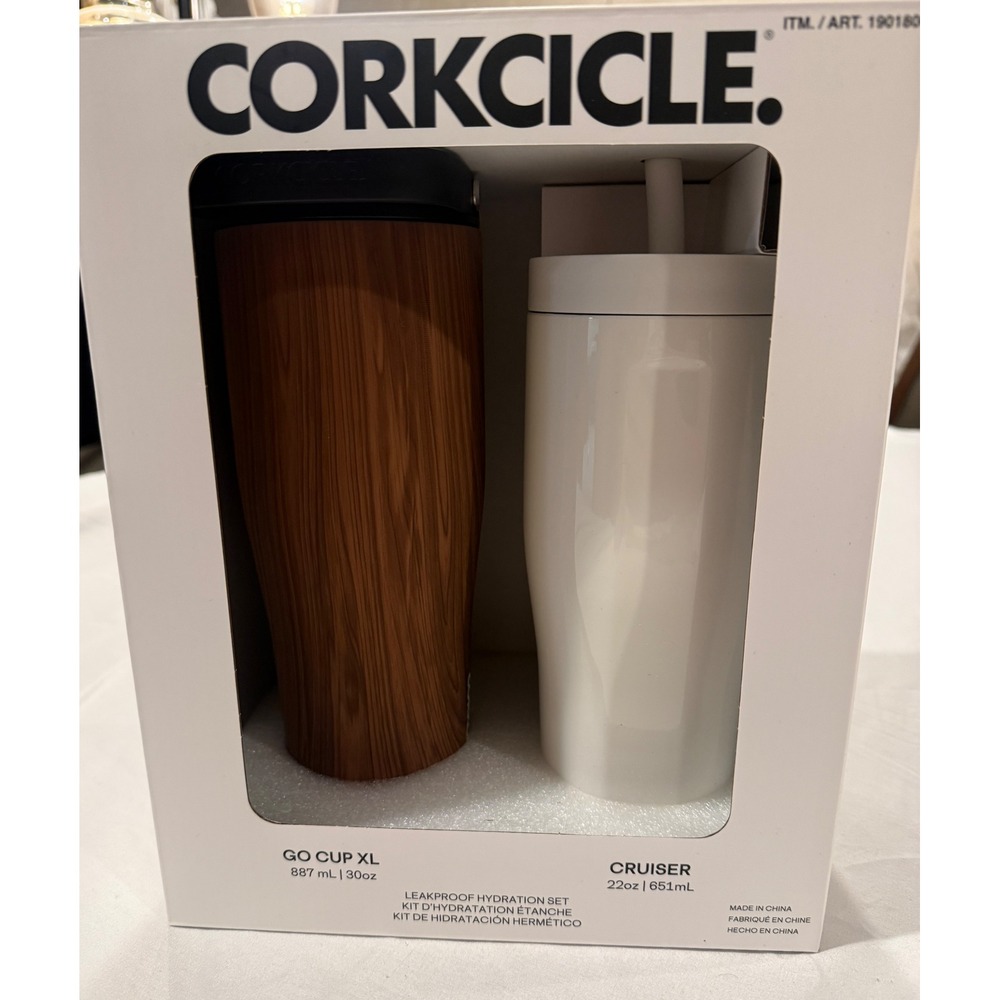 Corkcicle Leakproof 2 Pack Go Cup XL 30oz Walnut & Cruiser 22oz White 1901800